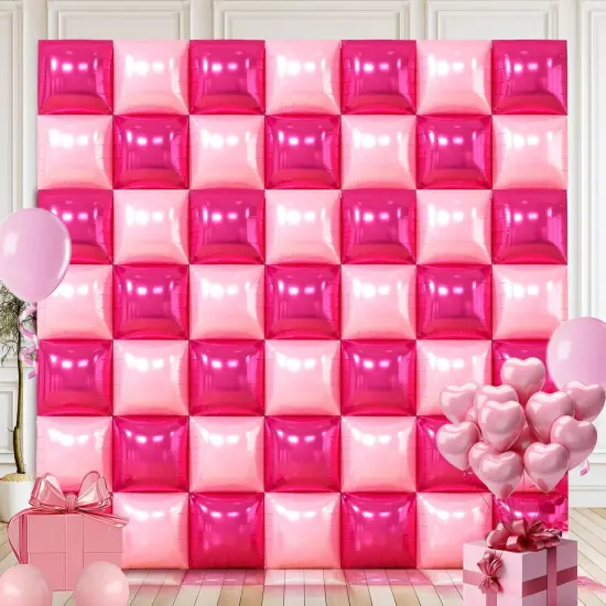 50PCS Hot Magenta Pink Square Foil Balloon Wall(Magenta & Hot Pink) {1}