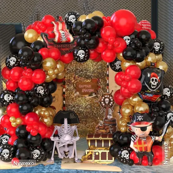 142Pcs Red Black Metallic Gold Balloon(Black, Red, Metallic Gold) {5}