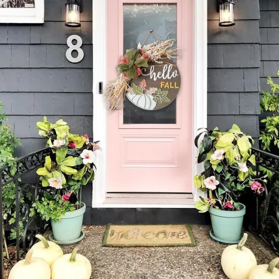 Hello Fall Door Sign Wreath with Burlap Bow(Coffee) {6}