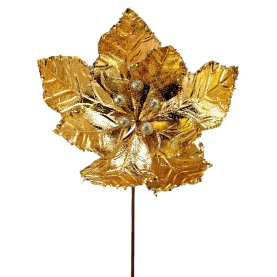 24" Shiny Gold Poinsettia Flower &ndash; Elegant Christmas Floral Decoration {1}