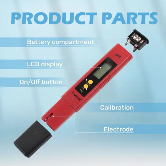 Insten - Digital pH Meter Tester Pen for Water Hydroponics, High Accuracy, Pocket Size, 0-14 pH Measurement Range, Red {4}