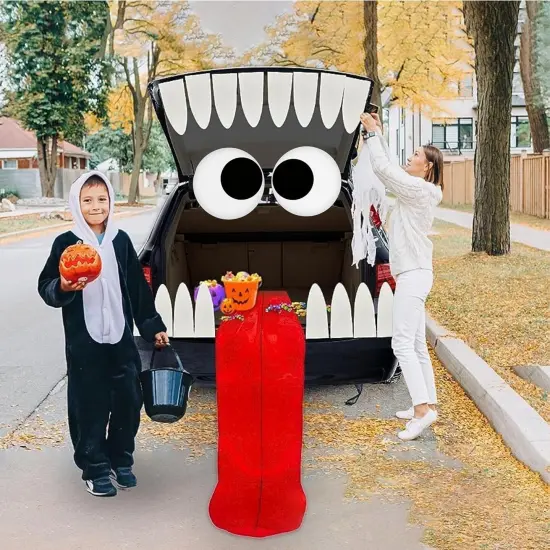 4E's Novelty Monster Trunk or Treat Car Decoration Kit - Huge Tongue Monster Face with Teeth & Tongue - Reusable Waterproof Halloween Car, SUV, Garage Door & Outdoor Party Decorations {4}