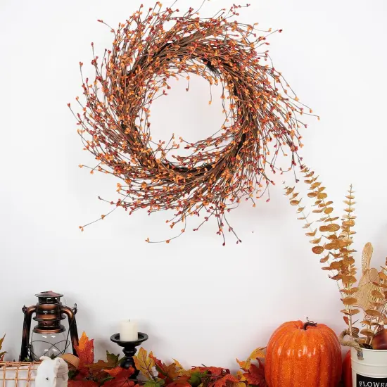Orange Berry Autumn Fall Wreaths - 24 Inches {4}