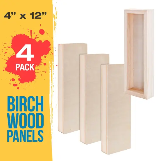 4" x 12" Unfinished Cradled Wood Panels for Painting, Gallery 1-1/2" Deep (4 Pack) - Artist Depth Wooden Wall Canvases - Mixed-Media Craft, Acrylic, Oil, Encaustic, Paint Pouring {2}