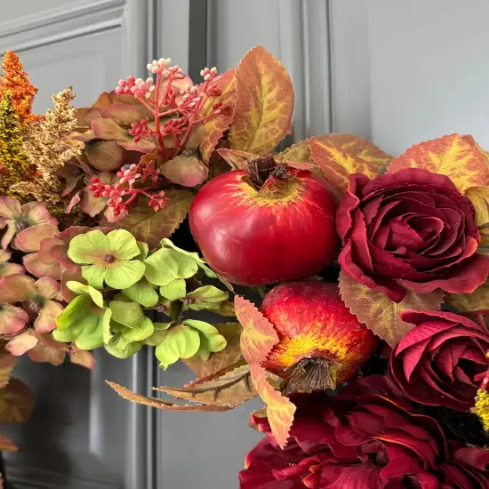 24" Handmade Fall Wreath with Faux Hydrangea {4}