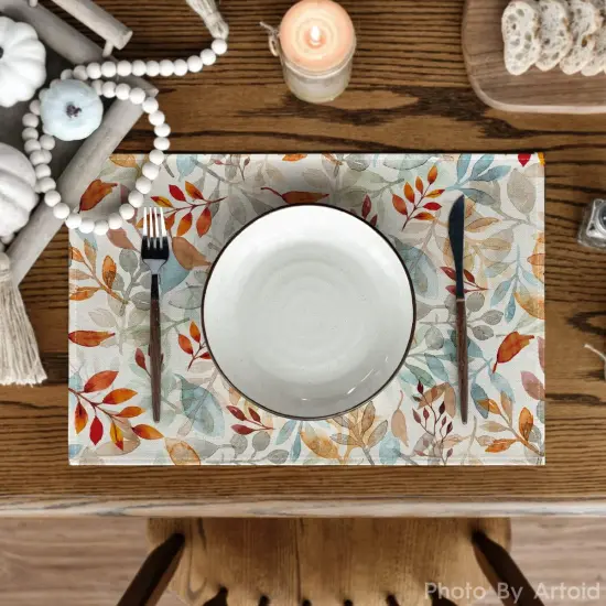 Set of 6 Eucalyptus Fall Placemats Set - 12x18 Inch (Orange/Blue) {2}