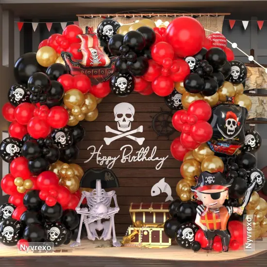 142Pcs Red Black Metallic Gold Balloon(Black, Red, Metallic Gold) {3}