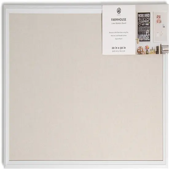 Farmhouse Linen Bulletin Board with White Frame, Office Supplies(White) {2}