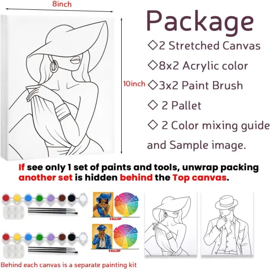 2 Pack Paint and Sip Canvas Painting Kit - Gentleman and Lady Couple {5}