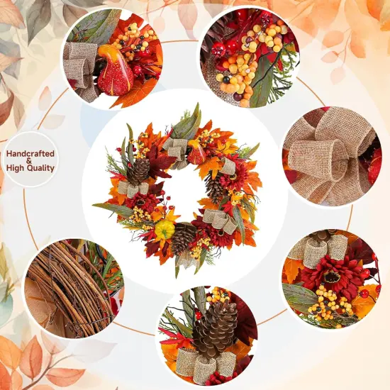 24" Large Artificial Autumn Fall Wreath {3}