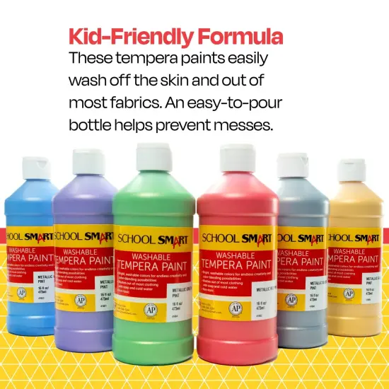 School Smart Washable Tempera Paints, Assorted Metallic Colors, Pint Set of 6 {7}