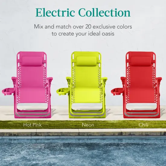 Best Choice Products Monochromatic Zero Gravity Chair, Folding Patio Recliner w/Side Tray, Headrest Ultimate Pink {6}