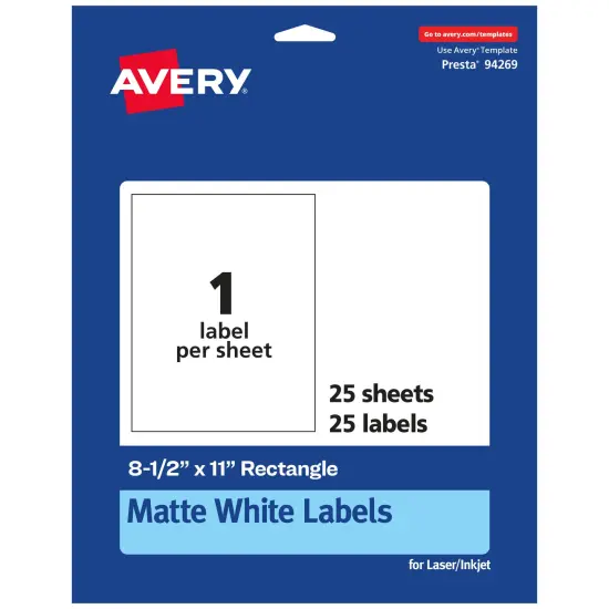 Avery Matte White Rectangle Labels, 8-1/2" x 11" {1}