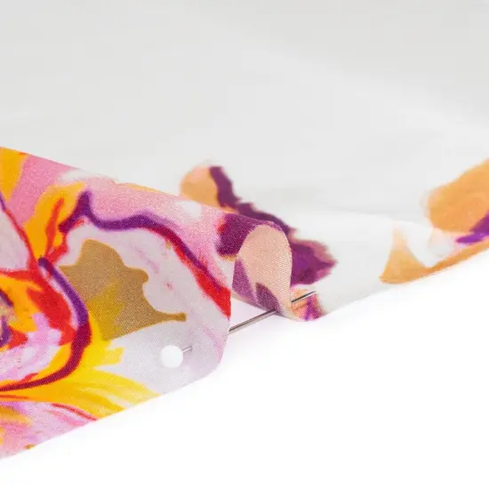 1 Yard Silk Charmeuse 16MM Rose Garden Sketches in Purple, Yellow & Beige on White fabric 53" Wide {2}