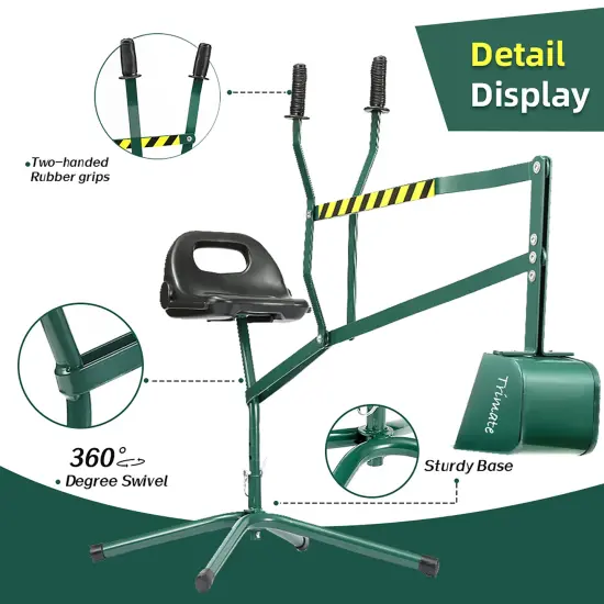 Trimate: Sandbox Excavator - Hunter Green - Metal Outdoor Digging & Lifting Toy, 360 Swivel Seat, 2-Handed Controls, 110 lbs Limit, Kids Ages 3+ {4}