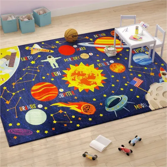 KC Cubs: Educational Rug: Solar System Map - 5x7' Playmat - Interactive Outer Space Play, Activity Area Carpet, Bedroom-Classroom, Baby-Toddler-Kids {6}