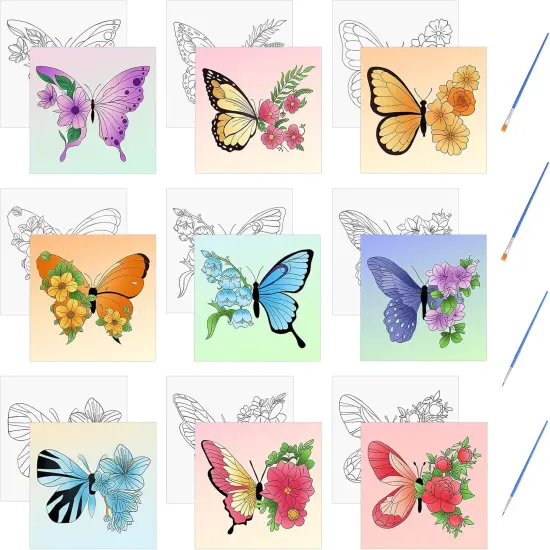Pre Printed Canvases, 9 PCS Butterfly Painting Canvas 7.87 * 7.87&rdquo; Butterfly Floral Themed Painting Canvas 9Pcs-Butterfly {1}