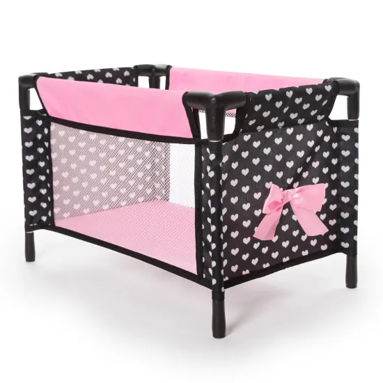 Bayer: Travel 9 Piece Set - Black, Pink, Hearts - Bed, Highchair, Playground & Accessories for Dolls Up to 18", Kids Toy, Ages 3+ {3}