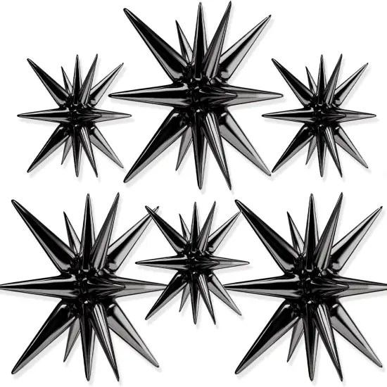 Black Star Foil Balloons 6pcs Different Sizes Pack(black) {1}