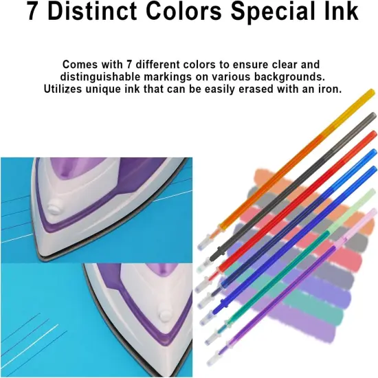 7-Color Heat Erasable Fabric Markers with 42 Refills - 0.5mm Tip (49 PCS) {3}