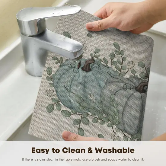 Set of 4 Pumpkin Leaves Fall Vinyl Placemats - 12" x 18" (Blue) {4}