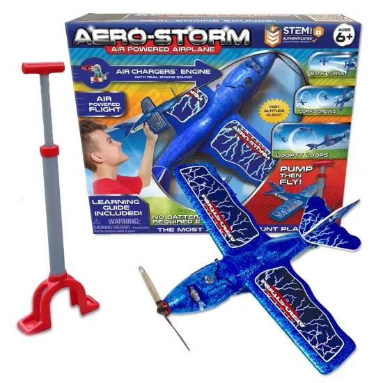 Aero-Storm: Air Powered Airplane - Blue - Acrobatic Flight, Stunt Performing Outdoor Flying Toy, Micro Air Engine, No Batteries Required, Kids Ages 6+ {3}
