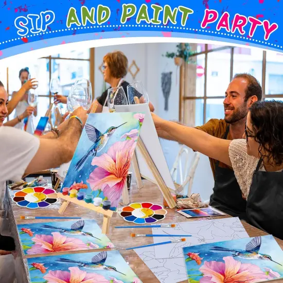 48 Pcs Pre Drawn Canvas Painting Set Sip and Paint Kit Pre Canvas for Adults Family Sip and Paint Party multicolor {5}