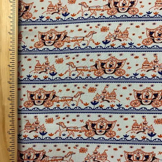 White Multi Horse Carriage Stripe Rayon Challis Fabric By the Yard {4}