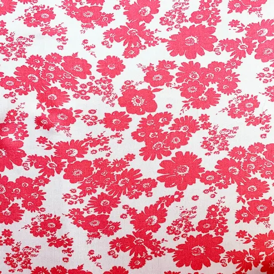 Coral and White Daisy Print Rayon Challis Fabric By the Yard {2}
