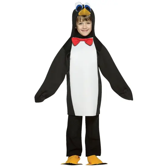 Penguin Child Lightweight Costume with Hood and Flipper Shoe Covers 4-6X {1}