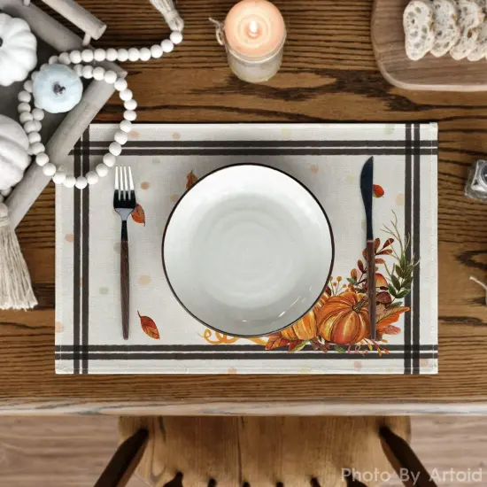 Set of 4 Pumpkins Mushrooms Leaves Placemat - 12 x 18 Inch (Multicolor) {2}