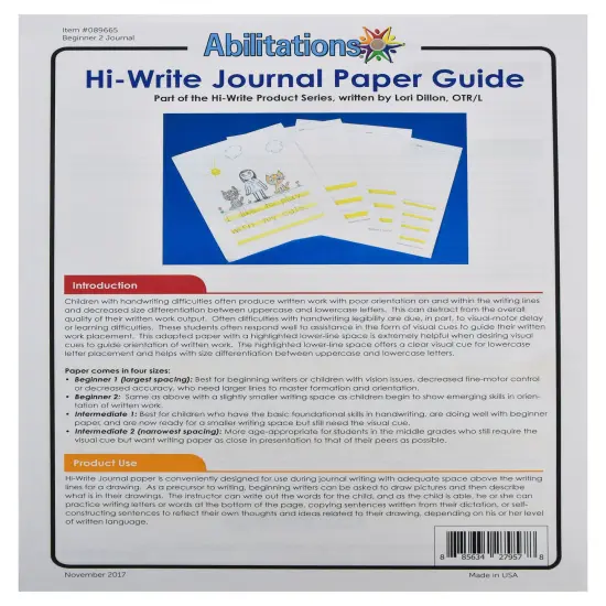 Abilitations Hi-Write Beginner Journal Paper, Level 2, 8-1/2 x 11 Inches, 100 Sheets {3}