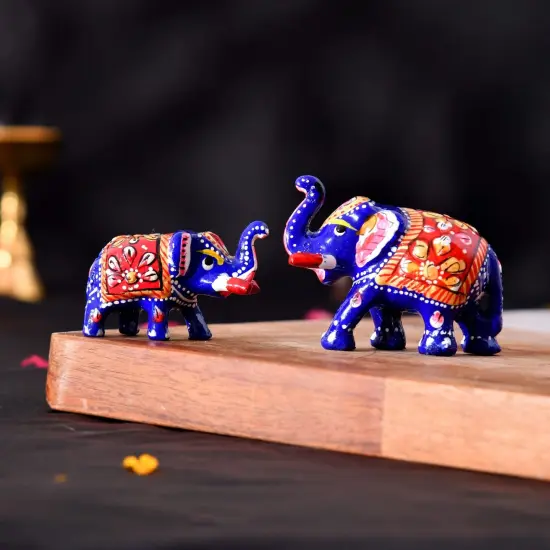Handcrafted Rajasthani Elephant Statue for Home Decorations Ceramic Elephant Figurines Room Shelf Office Table Living Room Boho Decor Elephants Gifts for Women Good Luck Housewarming Gift {1}