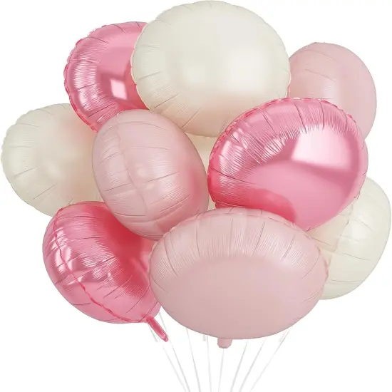 20PCS 18 Inch Round Foil Balloon(Pink Cream White) {1}