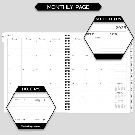 2025-2026 Planner - Planner 2025-2026 Weekly and Monthly, Jul. 2025 - Jun. 2026, 8" x 10", with Tabs, Thick Paper, Spiral Binding, Classic Black {6}