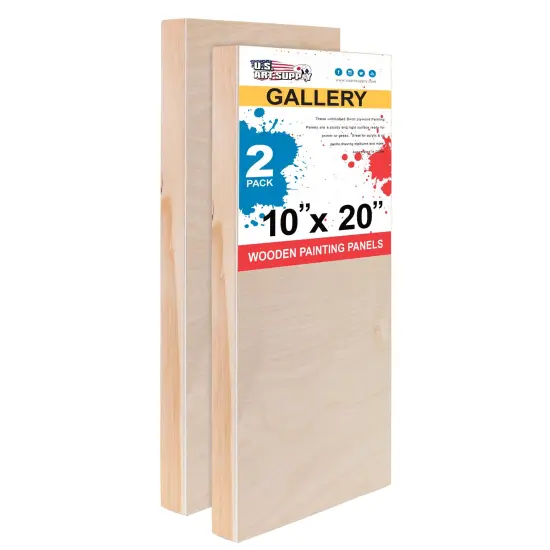Unfinished Cradled Wood Panels for Painting, 2 Pack of 10x20 inch - Gallery Birch Wooden Canvas Boards 1-1/2" Deep - Mixed-Media Craft, Acrylic, Oil, Encaustic, Paint Pouring {1}