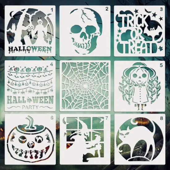 7.8 x 7.8 in Halloween Stencils 9 Pieces Template DIY(Painting) {6}