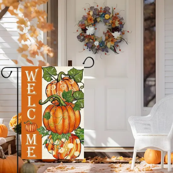 Pumpkin Fall Welcome Garden Flag 12 x 18 Inch(Yellow3) {2}