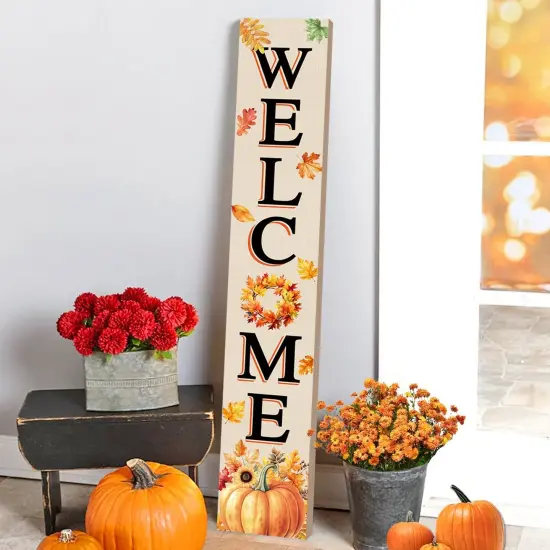 Farmhouse Autumn Wooden Welcome Sign (Natural) {3}
