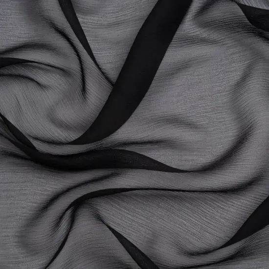 1 Yard Flowing Black Crinkled Silk Chiffon Fabric 43" Wide for Tops, Dresses & Ruffles {1}