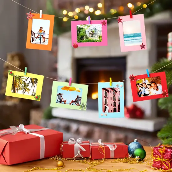 50 Pack Paper Picture Frames 4x6, DIY Cardboard Photo Hanging Display with Clips and Strings for Wall Decor (10 Colors) Multicolor {3}