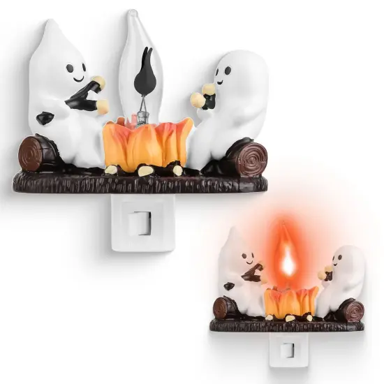 2Pcs Ghost Campfire Flickering Flame Night Light Indoor 3D Funny Halloween Nightlight Decoration Bedroom Night Light Halloween Decoration Gift For Friends Family {1}