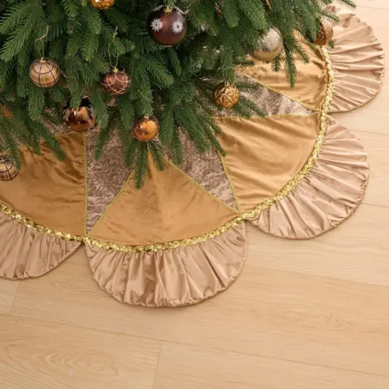 Luxury Gold Scalloped Christmas Tree Skirt, 48-Inch Holiday Tree Base Cover with Sequins and Pleated Trim {5}