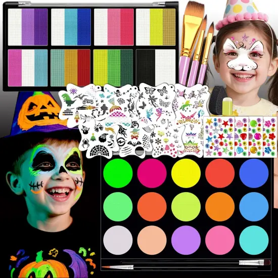 Face Painting Kit(18 Vibrant Colors+15 UV glow paints&zwnj;) {1}
