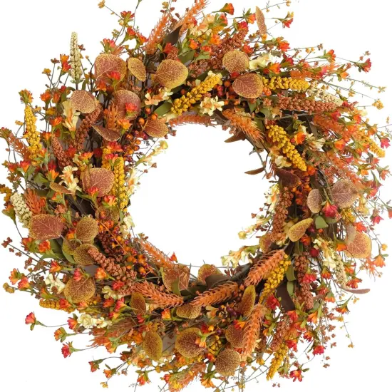 24 Inch Fall Wreath with Flowers {1}