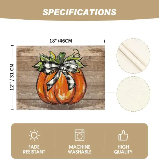 Set of 4 Wood Pumpkin Fall Placemats - 12x18 Inch {5}