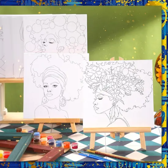 12 Pcs Pre Drawn Canvas - 8 x 8 Inch (Black Girl) {5}
