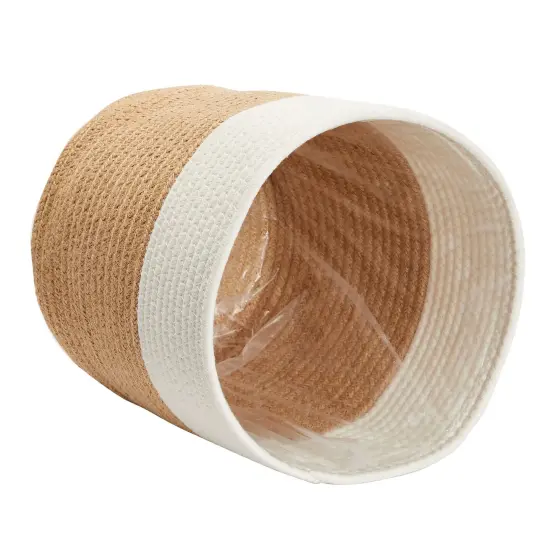 2 Pack Decorative Jute Planter with Plastic Liner, Woven Basket for Plants, Floor, Storage (11 In) Brown {7}