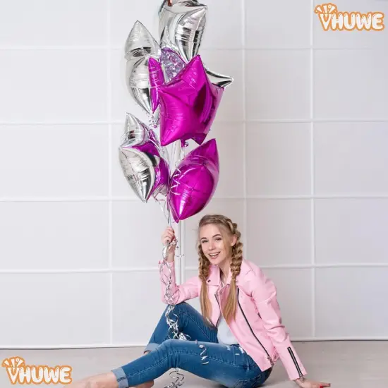 10 Pcs Hot Pink Star Shaped Mylar Helium Foil Metallic Balloon(Hot Pink Star Balloons) {5}