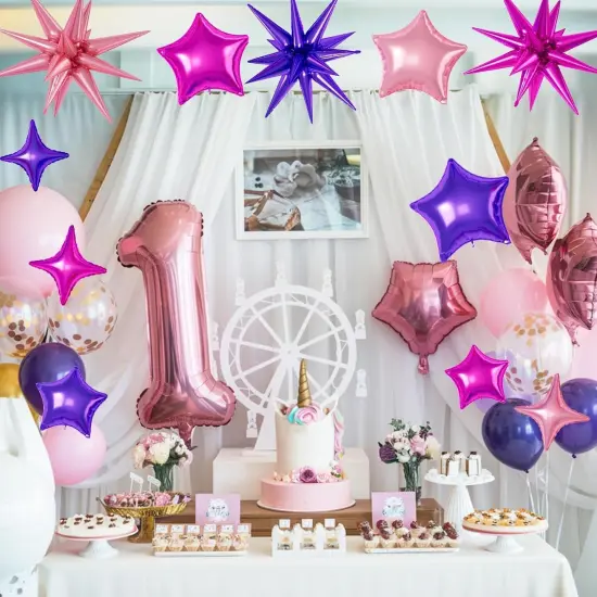 16 Pcs Hot Pink Purple Star Balloons(Hot Pink Purple) {4}